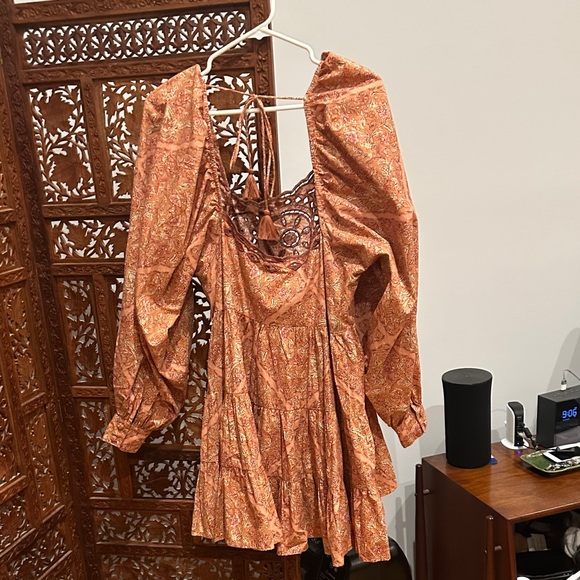 Free People. Bohemian Orange Long Sleeve Dress - Picture 4 of 5